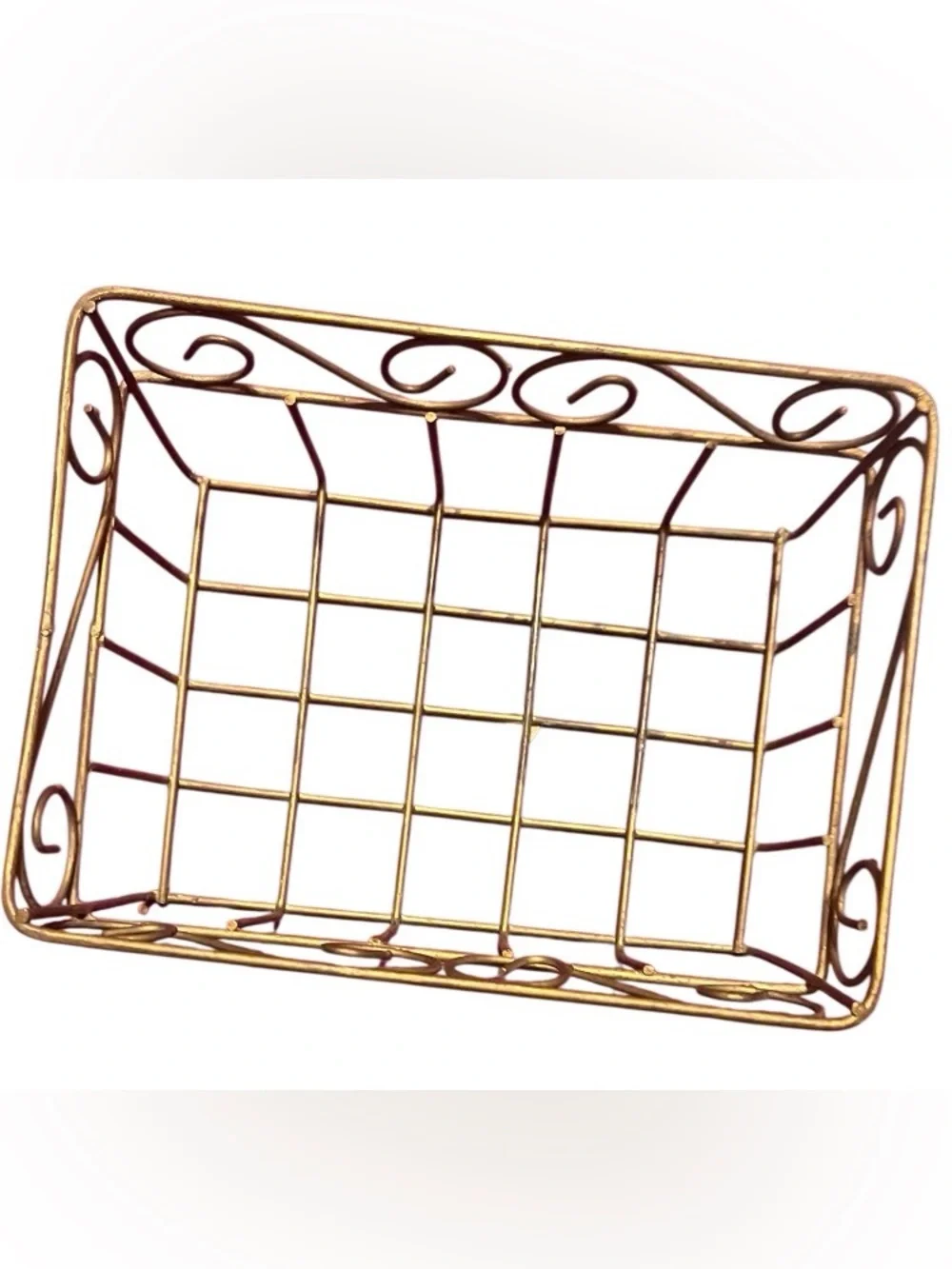 Gold Wire Storage Basket, Metal Gold Storage Basket and Greenery Brand New